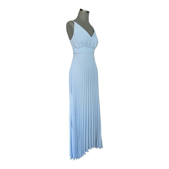 Kenedik Slate Blue Pleated Spaghetti Strap Waist Tie Women's Midi Dress Size M - Picture 4 of 7
